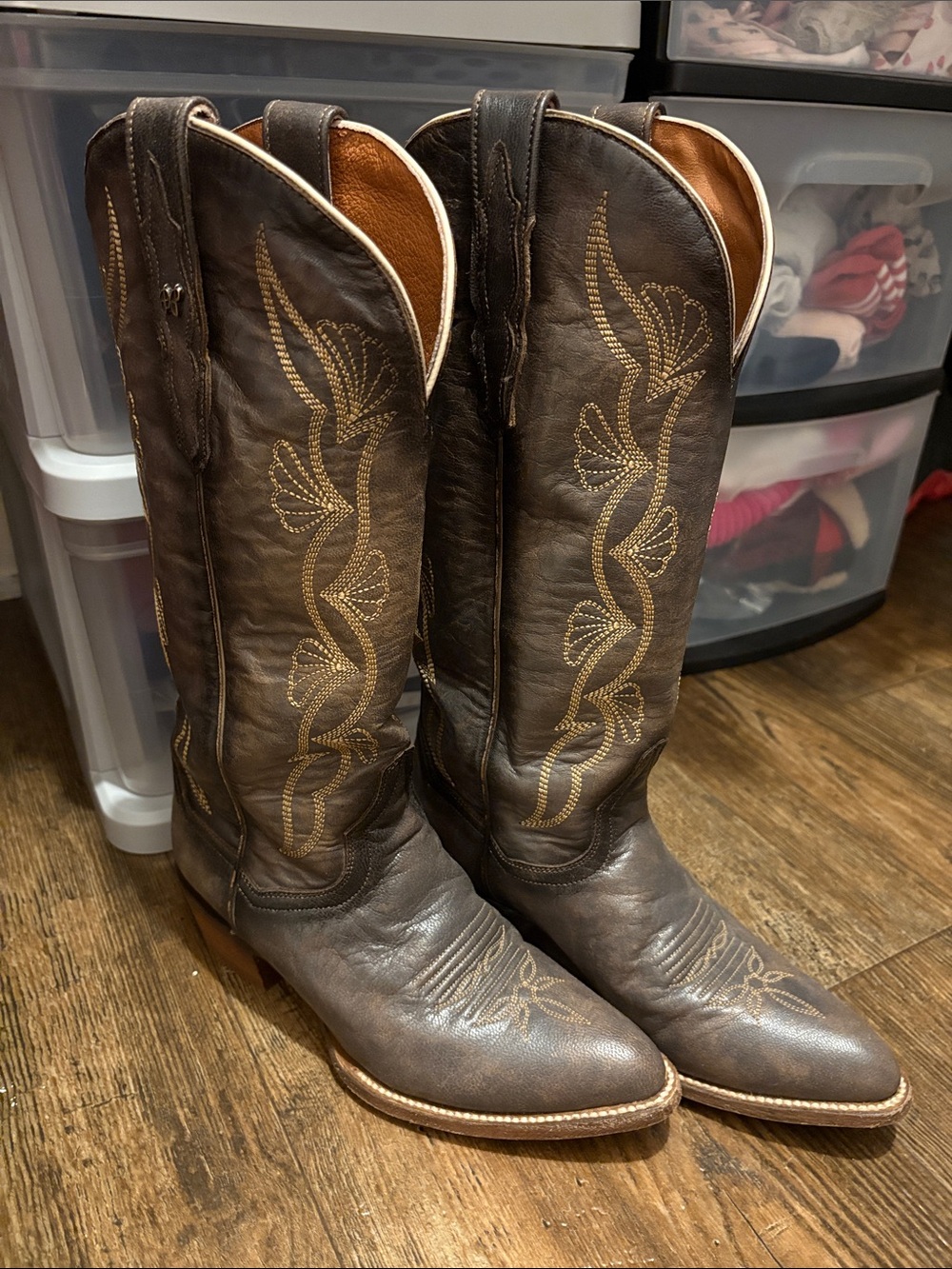 Dan Post Dark Brown Western Embroidered Heeled Cowboy Boots